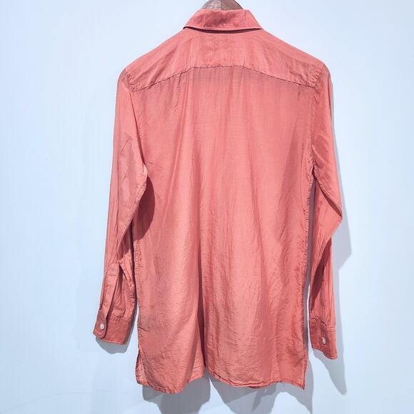 Lauren Ralph Lauren Womens Burnt Orange Silk Blend Button Up Blouse Size Small - Picture 3 of 9